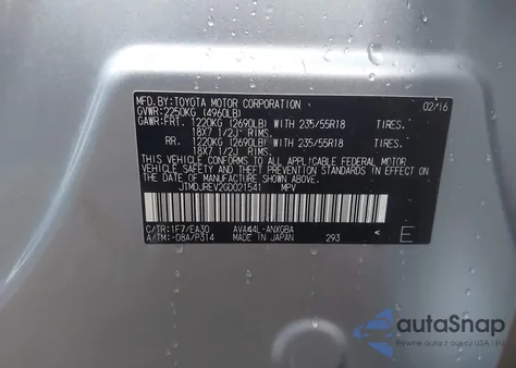 2016 Toyota Rav4 Hybrid Limited из США, поврежденный, VIN JTMDJREV2GD021541